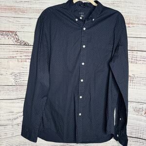 J.Crew Mens Button Down Shirt Large Navy Micro Dot Stretch Cotton NWT
